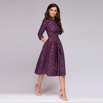 Элегантное винтажное платье Vestiodos в горошек с рукавом три четверти в стиле ретро, Новое осенне-весеннее платье красного цвета, женское платье для свиданий трапециевидной формы