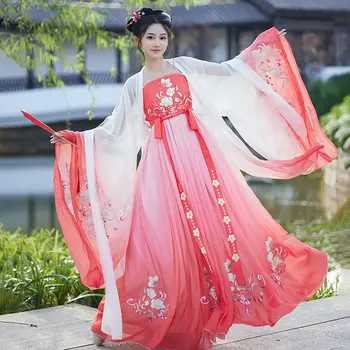 Древняя Традиционная китайская одежда, женская Винтажная Элегантная одежда Феи Ханфу, комплект женских сценических костюмов для сладких танцев Династии Тан