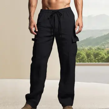 Брюки с регулируемой талией, брюки с завязками на талии, удобные мужские брюки с эластичным поясом и накладными карманами, удобные в течение всего дня