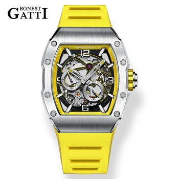 BONEST GATTI, новые популярные высококачественные автоматические механические часы класса Люкс для мужчин, водонепроницаемые часы из нержавеющей стали