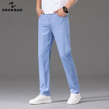 Классические джинсовые брюки SHAN BAO Для мужчин 2023, Новые Тонкие Свободные Модные повседневные прямые джинсы-стрейч, Высококачественные хлопковые винтажные брюки