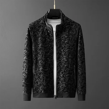 Высококачественная модная жаккардовая теплая куртка с воротником-стойкой, мужская осенне-зимняя индивидуальность, повседневный спортивный кардиган, пальто для мужчин