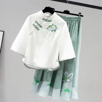 Модифицированное китайское платье Ципао, юбка Чонсам, комплект из двух предметов, костюм с вышивкой Chi-pao Sweet 2023, летняя женская одежда