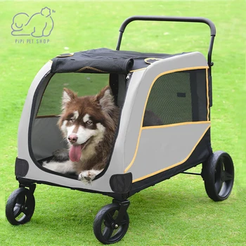 Складная коляска для домашних животных для собак среднего размера и нескольких пород с вращающимися передними колесами и задними тормозами, тележка для перевозки на открытом воздухе, грузоподъемность 70 кг