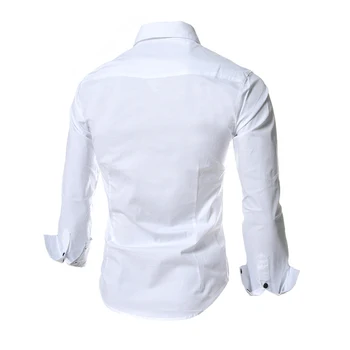 Деловые рубашки с длинным рукавом и пуговицами для мужчин, повседневный приталенный топ из прочного полиэстера для всех сезонов
