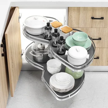 Кухонный шкаф, угловой выдвижной ящик, Двухслойный вращающийся складной органайзер для хранения из нержавеющей стали, съемный, регулируемый по высоте