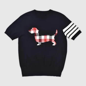 Мужская футболка, весна-лето, повседневные футболки с круглым вырезом в корейском стиле, модные брендовые однотонные топы с изображением собаки для мужчин