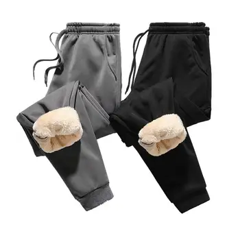 Зимние спортивные штаны из овечьей шерсти, мужские теплые повседневные спортивные брюки из плотного бархата, женские брюки с эластичной резинкой на завязках, 5XL