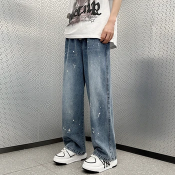 Осенне-зимние джинсы в гонконгском стиле 2023, мужские американские брюки на молнии, уличные штаны для попрошаек