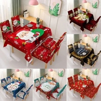Рождественская скатерть, украшение чехла для стула, эластичный цельный водонепроницаемый чехол для стула, украшение скатерти для Деда Мороза
