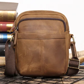 Мужская сумка через плечо из натуральной кожи Crazy Horse, кожаный рюкзак через плечо, сумка для iPad большой емкости, простая мужская сумка в стиле ретро