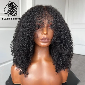 Афро Кудрявые парики с челкой 200% плотности Бразильских человеческих волос Remy, полностью обработанные машинным способом, короткие афро кудрявые парики для женщин