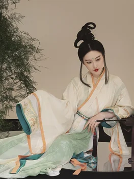 Костюм из трех комплектов, платье в оригинальном стиле династий Хань И Тан С китайскими юбками с широким рукавом, белый Костюм Hanfu из 3 предметов с длинным рукавом
