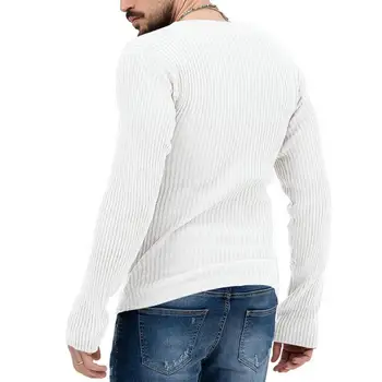Приталенный Свитер с V-образным вырезом, Стильный мужской Вязаный свитер с глубоким V-образным вырезом, Приталенный свитер в рубчик с длинным рукавом, Однотонный цвет на Осень-зиму