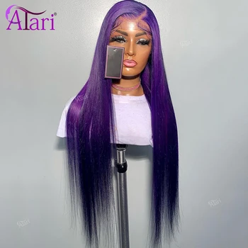 13x6 Темно-фиолетовый кружевной Фронтальный парик из человеческих волос Прозрачный Прямой кружевной фронтальный парик 13x4 для женщин Бразильский парик с закрытием шнурка 5x5