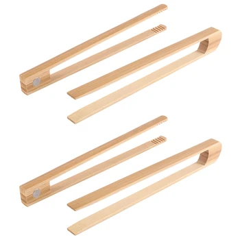4 штуки магнитных бамбуковых щипцов для тостов, 8,7-дюймовые деревянные кухонные щипцы для тостов для приготовления пищи, кухонная утварь из натурального бамбука