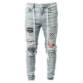 2023 Новые мужские джинсы в Европейском и американском стиле, Новые мужские высококачественные Тонкие рваные брюки-карандаш, модные повседневные джинсы для мальчиков