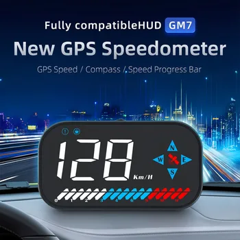 1шт GM7 GPS Beidou Двухрежимный Головной Светодиодный Дисплей Отображает Данные О скорости в час, Время движения HUD Спидометр Автоматическая Светочувствительная Охранная Сигнализация