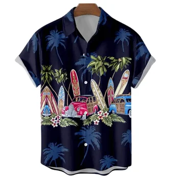 Летняя Гавайская Рок-роскошная Мужская рубашка 2024 Года Оверсайз Социальной моды Dazn Jojos Camisa Manga Curta С Цветочным Рисунком Повседневная