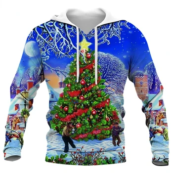Рождественские толстовки HX с 3D-графикой, толстовка в виде рождественской елки, повседневные пуловеры с карманами, топы, толстовки в стиле харадзюку, мужская одежда