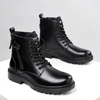 Осень-зима 2023, новые дизайнерские ботинки на платформе для мужчин, ботильоны из воловьей кожи в английском стиле, мужская модная черная мужская обувь