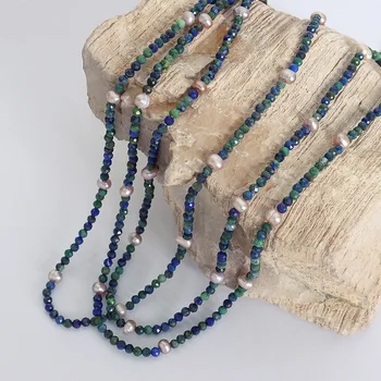 Ожерелье из пресноводного жемчуга для женщин Сине Зеленый камень Цепочка из бисера Готическая мода Ювелирные Аксессуары Бесплатная Доставка