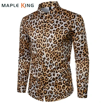 Роскошная мужская рубашка, дизайнерские мужские рубашки с леопардовым принтом, сексуальное платье для вечеринки в ночном клубе, уличная одежда, мужские рубашки на пуговицах