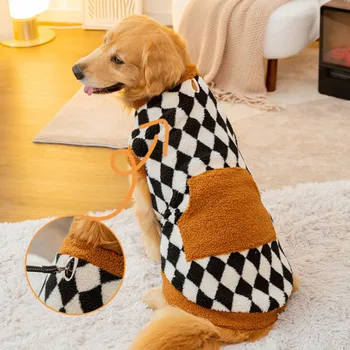 Одежда для домашних животных для больших собак 8XL, клетчатый теплый жилет, модный пуловер, осенние и зимние свитера