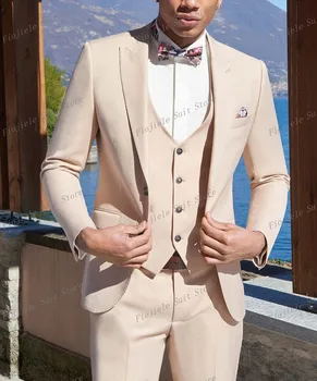 Новый мужской костюм Делового жениха, Шафер для свадебной вечеринки, комплект из 3 предметов для официальных мероприятий, Смокинг, куртка, жилет, Брюки F02