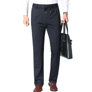 Удобные мужские брюки Мужские теплые зимние брюки среднего возраста с высокой эластичной талией из плотной плюшевой ткани с карманами для спортивной повседневной одежды