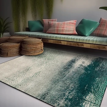 Ретро Винтажные зеленые коврики с геометрическим принтом, Абстрактный домашний декор в стиле современного искусства, ковер, Прикроватный нескользящий коврик для пола