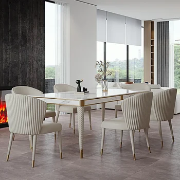 Роскошные обеденные столы и стулья из светлого камня высокого класса во французском кремовом стиле