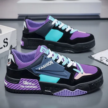 Осенние дешевые мужские кроссовки для скейтборда, уличная обувь в стиле аниме в стиле хип-хоп, мужские модные фиолетовые повседневные кроссовки, мужская спортивная обувь на платформе