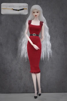 Красное вязаное тонкое платье + пояс / 100% ручная работа 30 см кукольная одежда летняя одежда Для 1/6 Xinyi FR ST Одежда для Куклы Барби