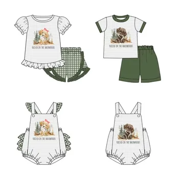 детская одежда, новый стиль, летняя одежда для малышей, полосатый топ с короткими рукавами и принтом щенка, шорты, комплект детской одежды, бутик детской одежды