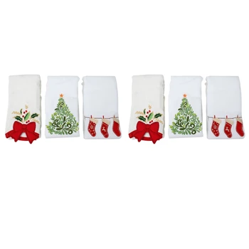 Хлопчатобумажные полотенца 2X Рождественской серии Рождественские колокольчики Чулки для Рождественской елки Полотенца Украшения Подарки Вышитые полотенца