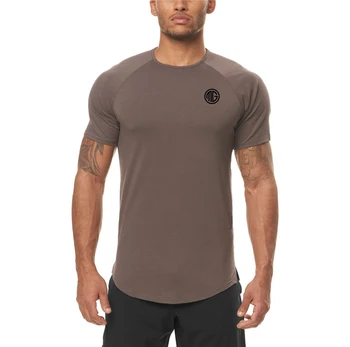 Новая мужская приталенная рубашка для бодибилдинга с коротким рукавом, спортивная футболка для фитнеса, бега, летняя быстросохнущая влагоотводящая одежда