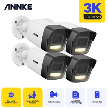Annke 3K Dual Light Audio Фиксированная Пуля Камера Обнаружения Человека и транспортного средства 6MP HD IP Камера Безопасности Poe 256G SD Накопитель ONVIF IP67