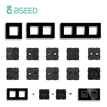 BSEED Стандартная Стеклянная панель ЕС, рамки для розеток, Двойная розетка USB, розетка для телевизора, Интернет-розетки, Электрические розетки, Бесплатная комбинация деталей своими руками