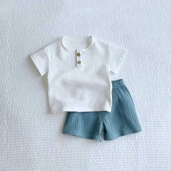 Летние комплекты одежды для маленьких мальчиков от 0 до 4 лет, однотонная хлопковая мягкая футболка для малышей, шорты, детская одежда