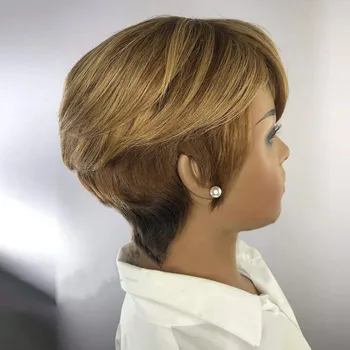 Бразильское Омбре Блонд Дешевые короткие парики из человеческих волос Боб Для женщин, прямые, как кость, Парик Пикси, парики машинного производства с челкой