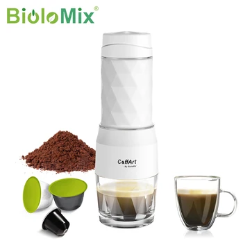 Портативная кофеварка BioloMix, эспрессо-машина, ручной пресс для приготовления молотого кофе в капсулах, портативная для путешествий и пикника