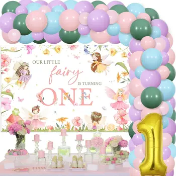 Декор на 1-й день рождения Феи Цветочная фея на Первый день рождения Наша Маленькая Фея превращает Один фон из воздушных шаров для годовалой девочки