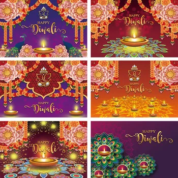 Фон для Фотосъемки Mehofond Happy Diwali Indian Festival Party Фиолетовая Цветочная Лампа Diya Candle Decor Photo Background Studio