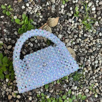 Индивидуальные хрустальные сумки Многоцветная тканая трапециевидная сумочка с клапаном для женщин Новый уличный тренд Сумка для мобильного телефона ручной работы из бисера