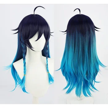 Игровой косплей Genshin Impact Длиной 65 см, смешанные синие термостойкие синтетические волосы, женские парики для девочек на Хэллоуин