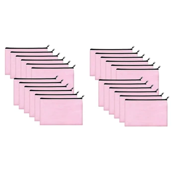 Розовая холщовая косметичка из 24 упаковок, объемные косметички с многоцветной застежкой-молнией, Холщовый пенал на молнии, поделки своими руками