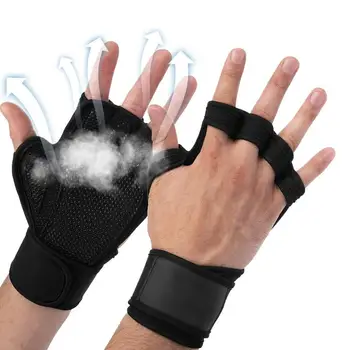 Перчатки для поднятия тяжестей, поддерживающие запястье, перчатки без пальцев, вентилируемые спортивные перчатки для мужчин для тренировок, перчатки для тяжелой атлетики, тренировки