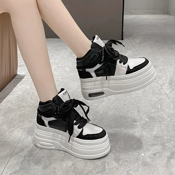Кроссовки с высоким берцем в тон, женские демисезонные туфли на платформе с увеличенной подошвой толщиной 8 см, повседневная спортивная обувь, кроссовки