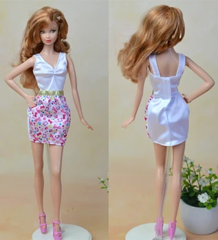 Розово-белое цельное повседневное платье для кукол Барби, офисное женское платье, кукольная одежда для 1/6 BJD, аксессуары для кукол, детские игрушки
